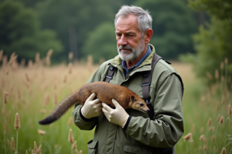 Biologiste examinant un animal hybride en pleine nature