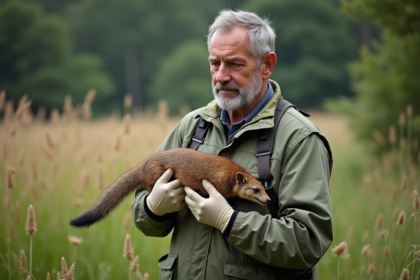 Biologiste examinant un animal hybride en pleine nature