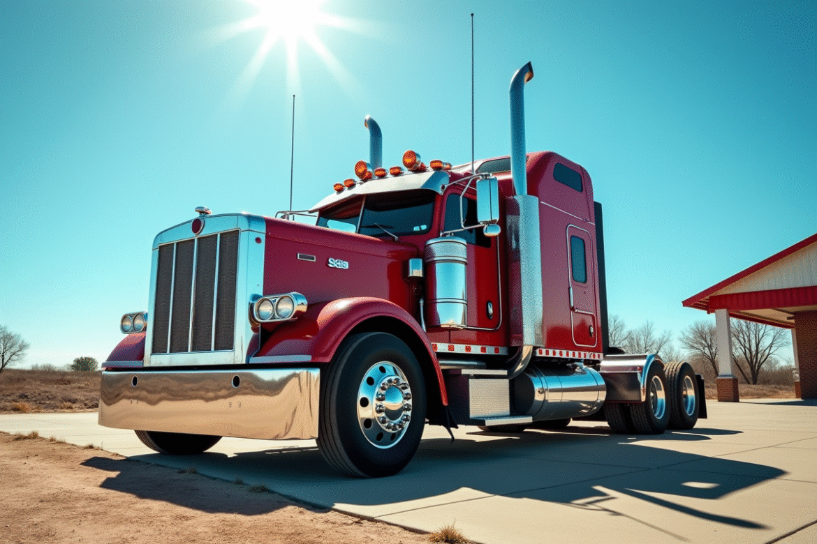 Camion américain classique au soleil avec détails chromés