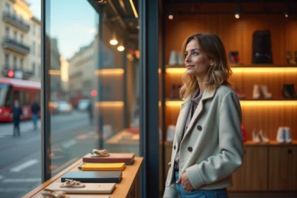 Femme curieuse dans une boutique moderne de Montpellier