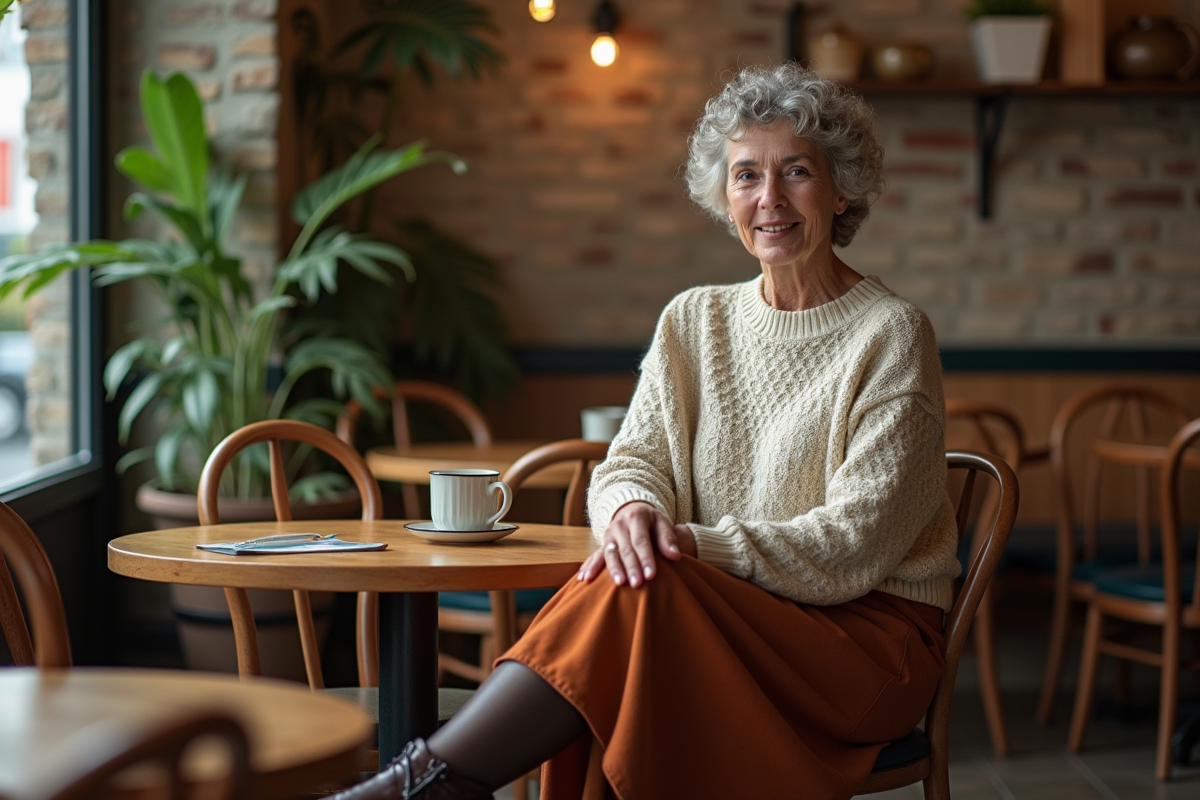 Femme nonbinaire dans un café chaleureux