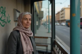 Femme nord-africaine en foulard dans la ville de Mille