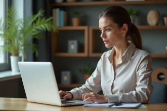 Femme en bureau organisé planifiant son projet