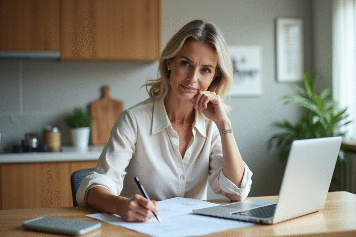 Femme d'âge moyen signant des documents de prêt immobilier