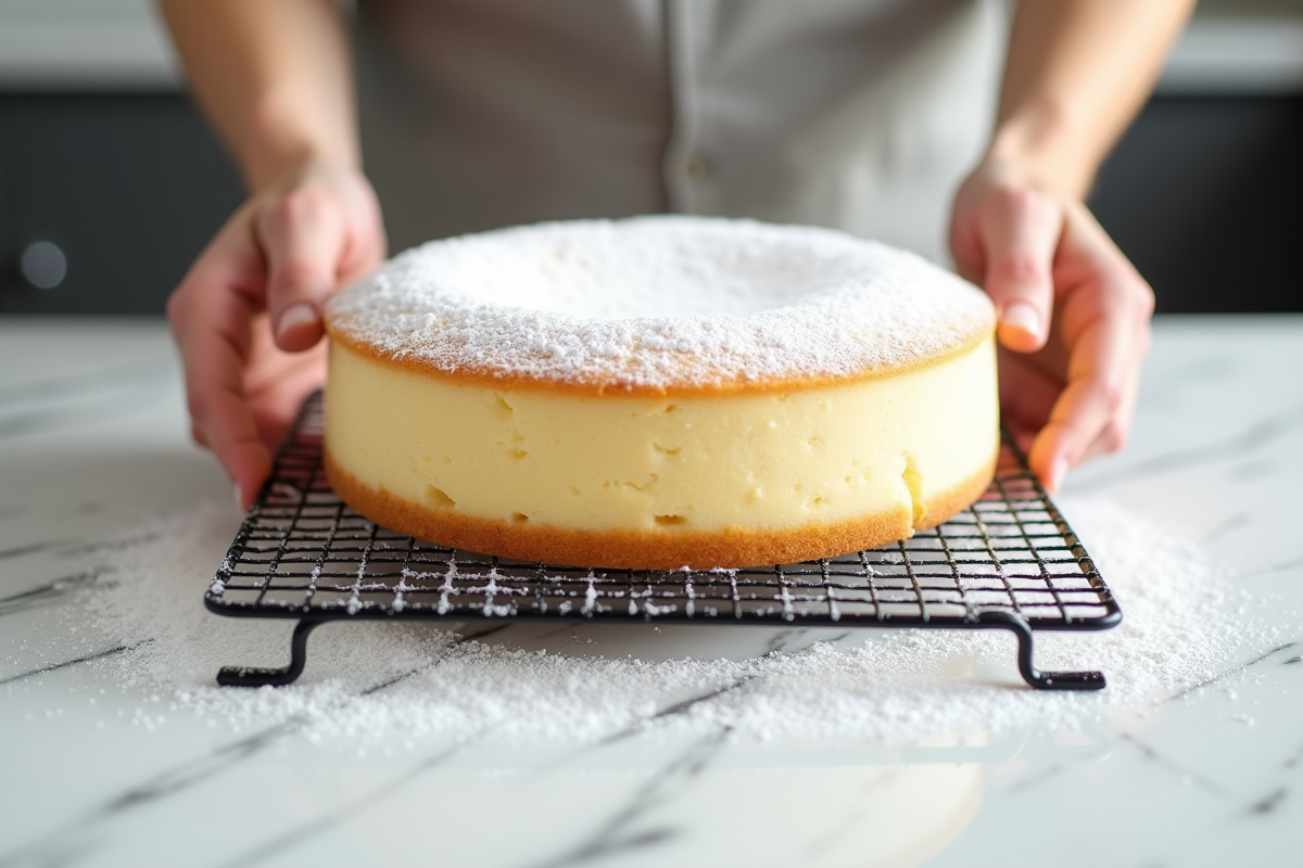 Main tenant un gâteau maison saupoudré de sucre glace