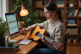 Guitare classique présentée sur un fond neutre pour achat en ligne