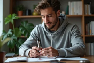 Clearomiseur avec liquide pour cigarette électronique en fonctionnement