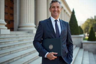 Homme en costume bleu dans un bâtiment officiel