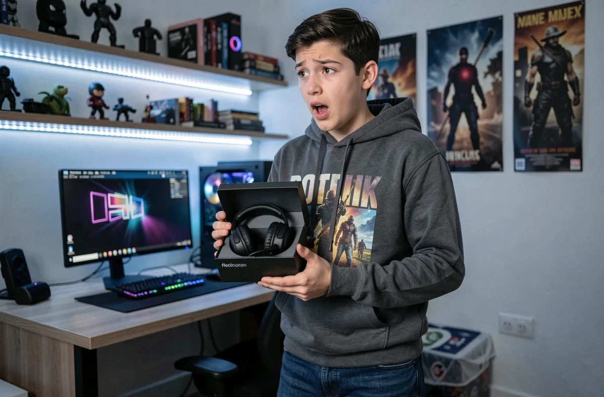Ado de 16 ans tenant un casque gaming comme idée cadeau technologique pour adolescent