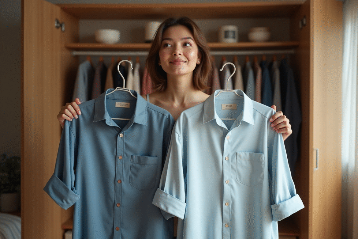 Jeune femme choisissant des vêtements dans une armoire moderne