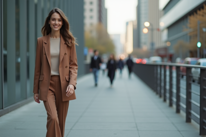 Jeune femme confiante en ville avec blazer tendance