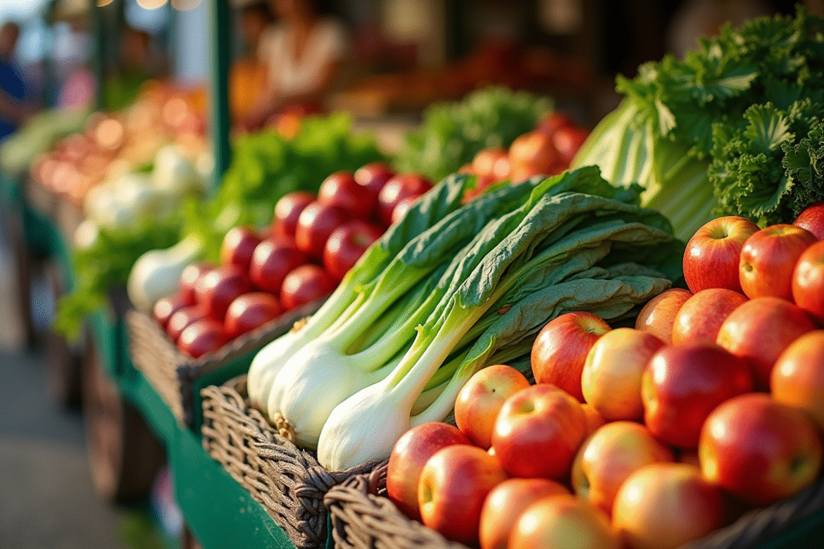 Marché en France avec fruits et légumes italiens et indigènes