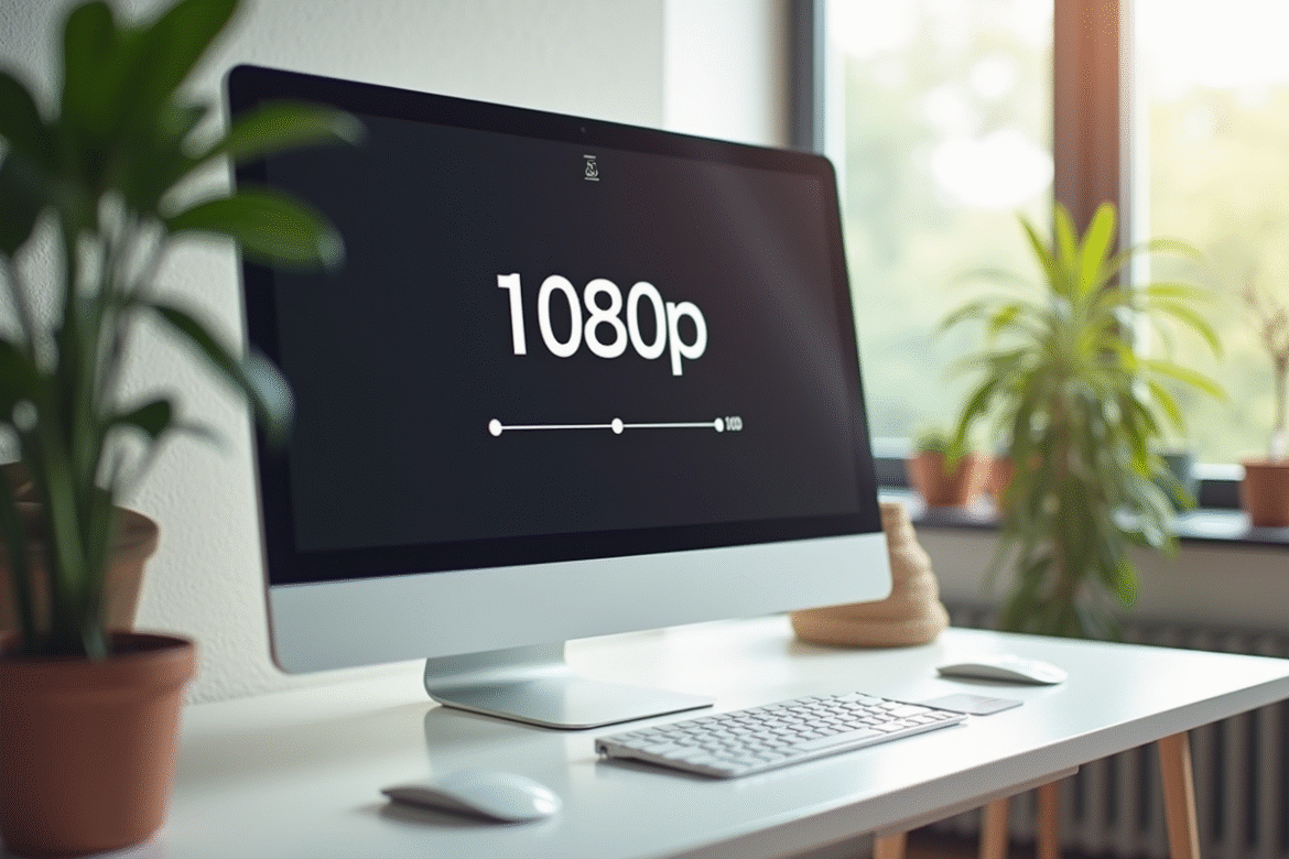 Moniteur moderne affichant la résolution 1080p dans un bureau lumineux