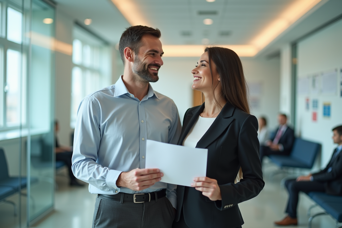 Deux partenaires souriants en bureau officiel