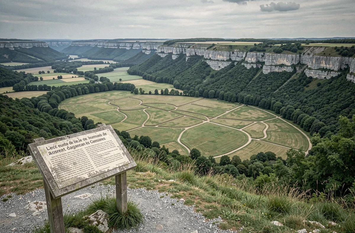 Vue panoramique du plateau jurassien avec ses escarpements calcaires et ses vestiges topographiques liés au débat sur la localisation du site d'Alésia