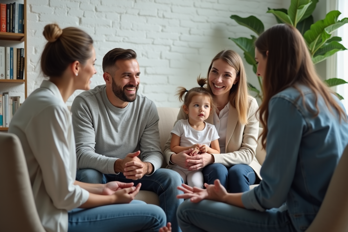 Famille en séance de thérapie dans un cabinet moderne