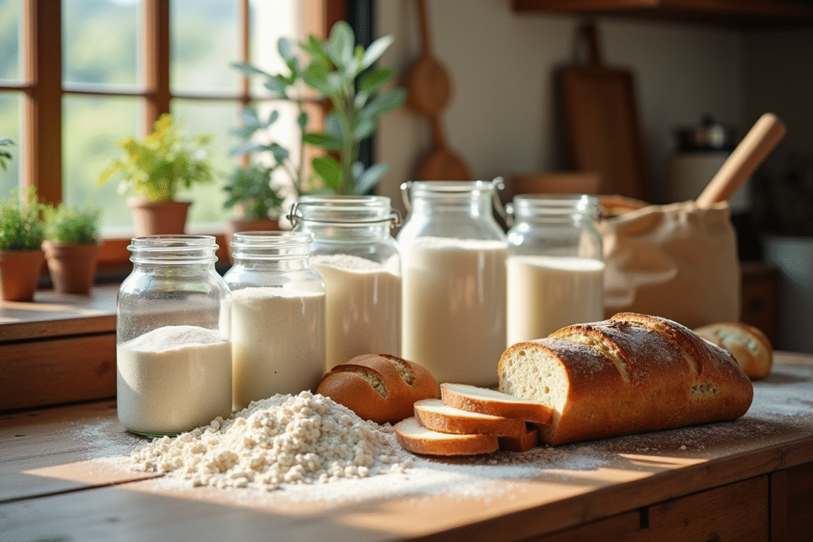 Variétés de farines rustiques avec pain artisanal